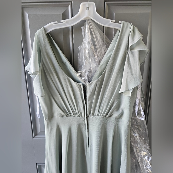 Dusty sage, floor length, flutter sleeve, chiffon, braidsmaid, dress - Picture 4 of 5